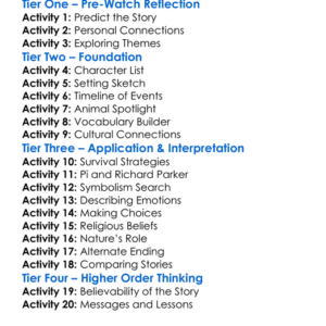 Life Of Pi 2012 Worksheet Activity Booklet