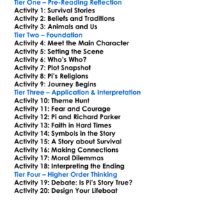 Life Of Pi Yann Martel Worksheet Activity Booklet