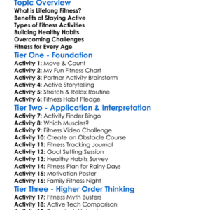 Lifelong Fitness Habits Worksheet Activity Booklet