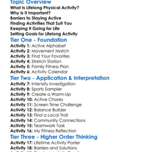 Lifelong Physical Activity Worksheet Activity Booklet