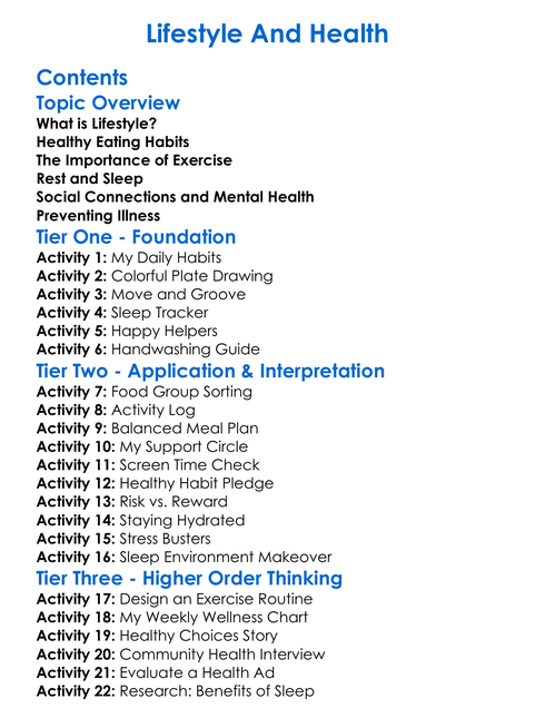 Lifestyle And Health Worksheet Activity Booklet