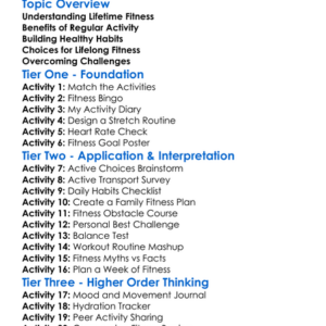 Lifetime Fitness Concepts Worksheet Activity Booklet