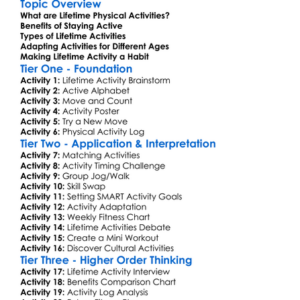 Lifetime Physical Activities Worksheet Activity Booklet
