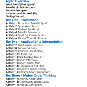Lifetime Sports Worksheet Activity Booklet