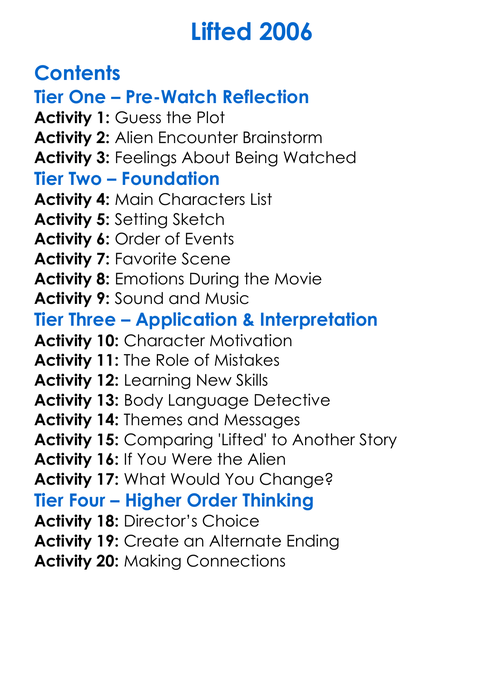 Lifted 2006 Worksheet Activity Booklet