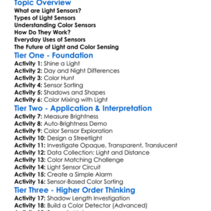 Light And Color Sensors Worksheet Activity Booklet