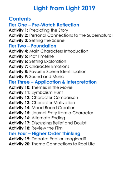 Light From Light 2019 Worksheet Activity Booklet