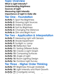 Light Intensity And Brightness Worksheet Activity Booklet