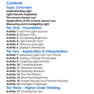Light Intensity And Inverse Square Law Worksheet Activity Booklet