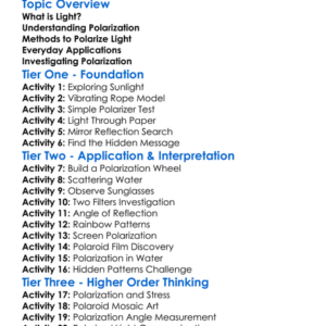 Light Polarization Worksheet Activity Booklet