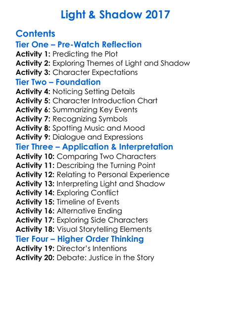 Light Shadow 2017 Worksheet Activity Booklet
