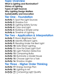 Lighting And Illumination Engineering Worksheet Activity Booklet