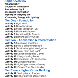 Lighting And Illumination Worksheet Activity Booklet