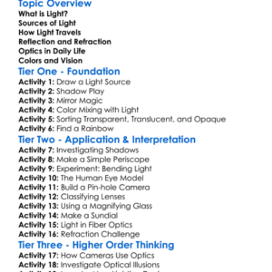 Lighting And Optics Worksheet Activity Booklet