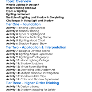 Lighting And Shadow In Design Worksheet Activity Booklet