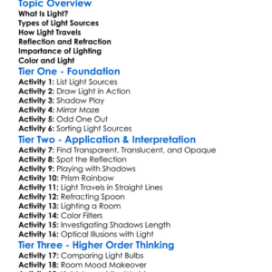Lighting Basics Worksheet Activity Booklet