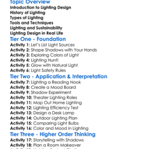 Lighting Design Worksheet Activity Booklet