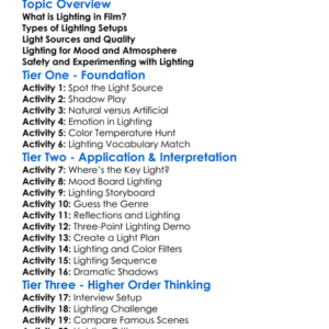 Lighting For Film And Video Worksheet Activity Booklet