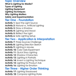 Lighting For Media Worksheet Activity Booklet