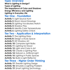 Lighting In Design Worksheet Activity Booklet