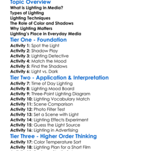 Lighting In Media Worksheet Activity Booklet