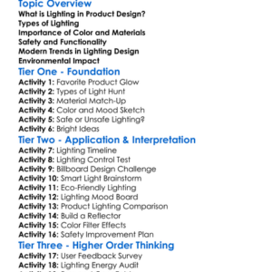 Lighting In Product Design Worksheet Activity Booklet