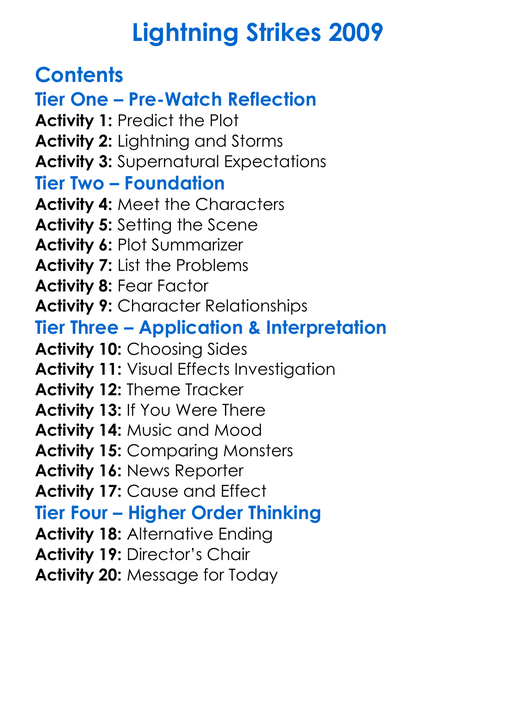 Lightning Strikes 2009 Worksheet Activity Booklet
