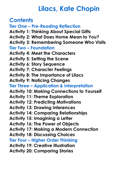 Lilacs Kate Chopin Worksheet Activity Booklet