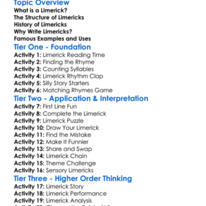 Limericks Worksheet Activity Booklet