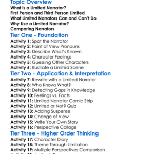 Limited Narrator Worksheet Activity Booklet