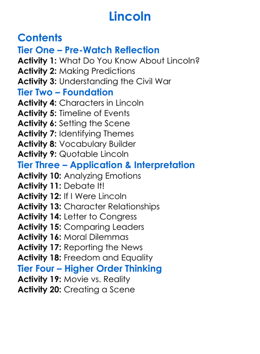 Lincoln Worksheet Activity Booklet