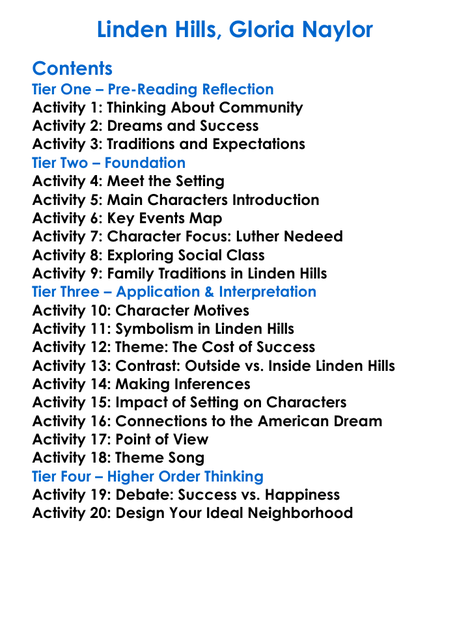 Linden Hills Gloria Naylor Worksheet Activity Booklet