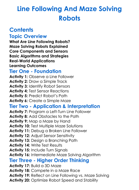 Line Following And Maze Solving Robots Worksheet Activity Booklet