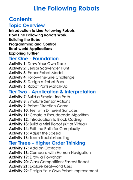 Line-Following Robots Worksheet Activity Booklet