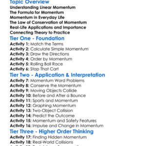 Linear Momentum Worksheet Activity Booklet