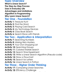 Linear Search Worksheet Activity Booklet