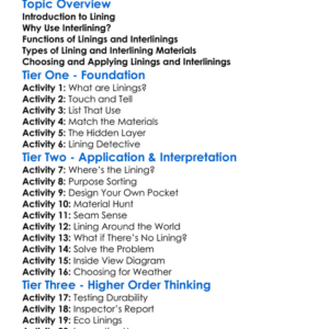Lining And Interlining Worksheet Activity Booklet