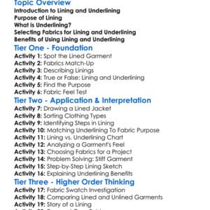 Lining And Underlining Fabrics Worksheet Activity Booklet