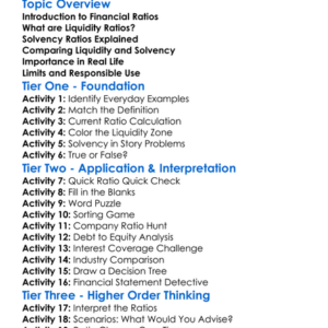 Liquidity And Solvency Ratios Worksheet Activity Booklet