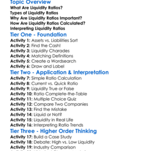 Liquidity Ratios Worksheet Activity Booklet