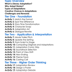 Literary Adaptation Worksheet Activity Booklet