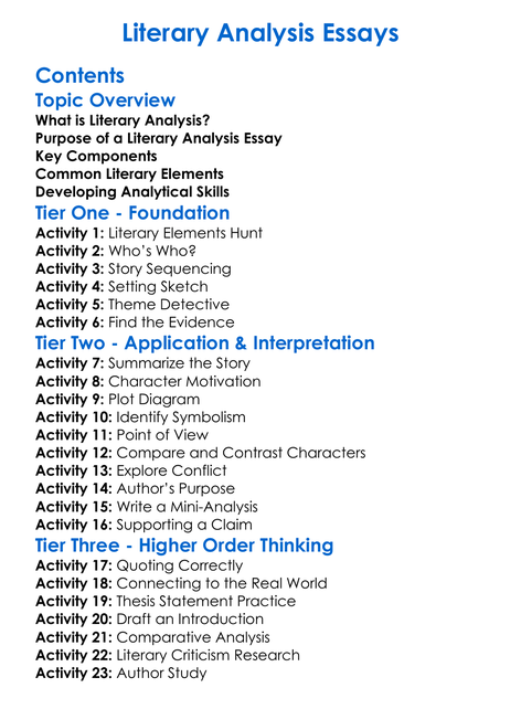 Literary Analysis Essays Worksheet Activity Booklet
