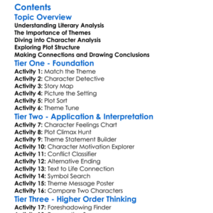 Literary Analysis Of Themes Characters And Plot Structures Worksheet Activity Booklet