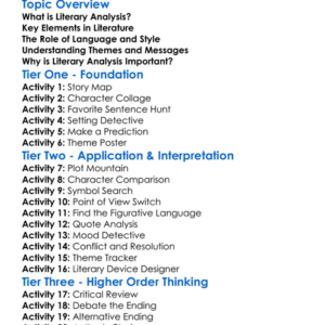 Literary Analysis Worksheet Activity Booklet