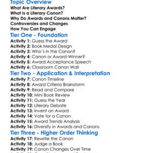 Literary Awards And Canons Worksheet Activity Booklet
