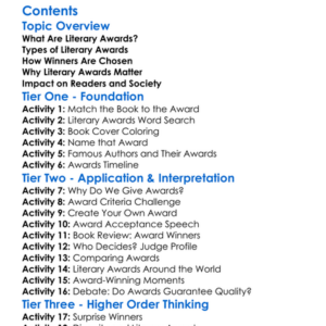 Literary Awards And Their Significance Worksheet Activity Booklet