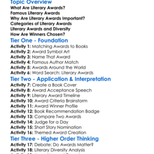 Literary Awards Worksheet Activity Booklet