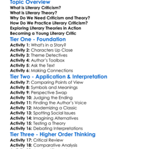 Literary Criticism And Theory Worksheet Activity Booklet