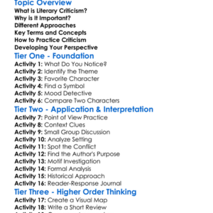 Literary Criticism Basics Worksheet Activity Booklet