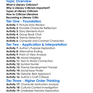 Literary Criticism Worksheet Activity Booklet